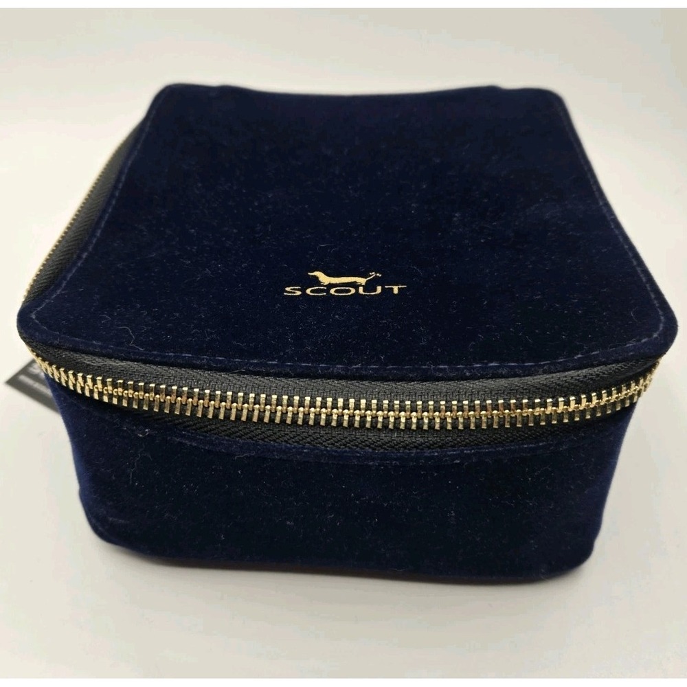Scout Bags Perfect Gem Square Jewelry Case Zipper Navy Velvet W/ 3 Extra Pouches